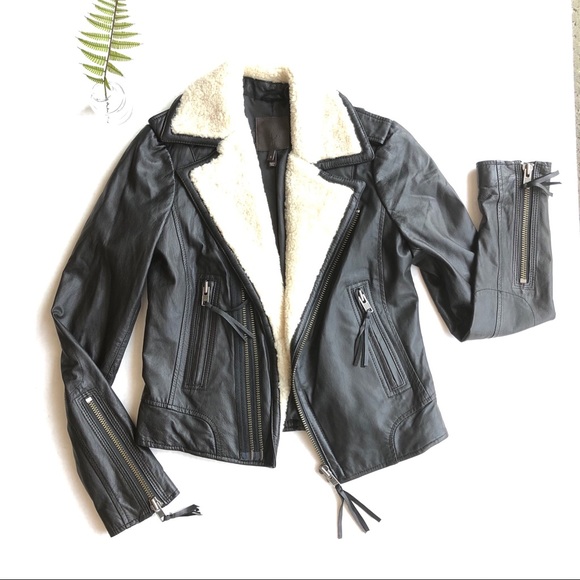 Joie Leather & Shearling Jacket (Ailey e) - Picture 2 of 14